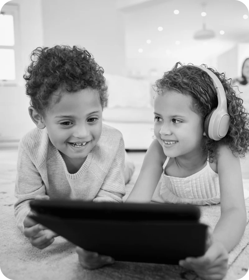 Two girls using a tablet